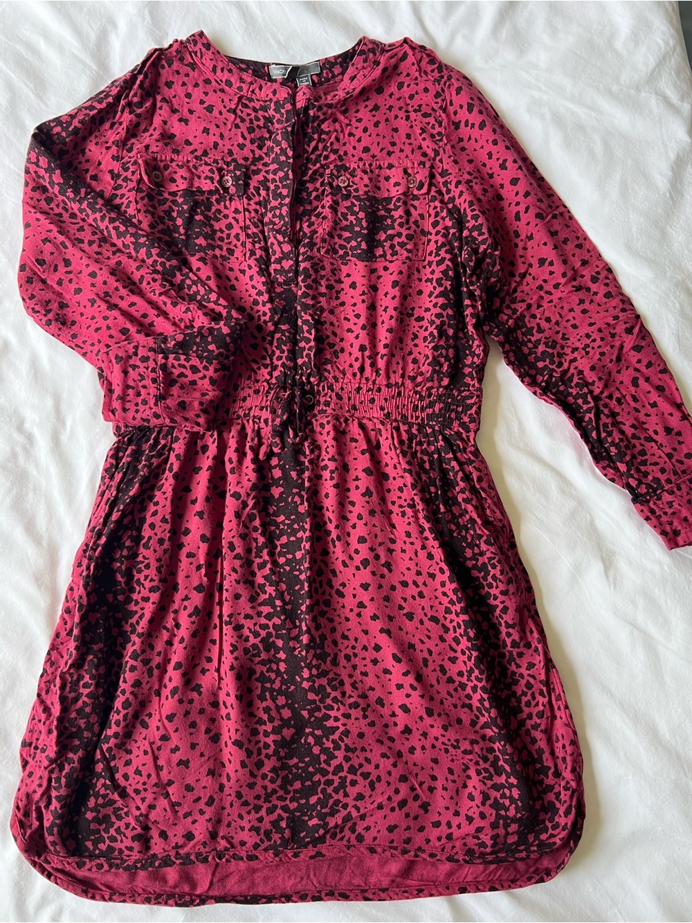 Vince Pink and Black Heart-Print Long-Sleeve Dress